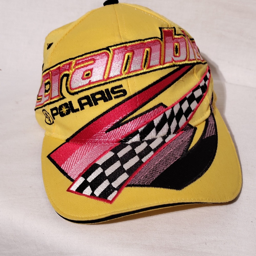 Pure Polaris Scrambler ATV Racing Hat Yellow Embroidered Adjustable Cap Mens